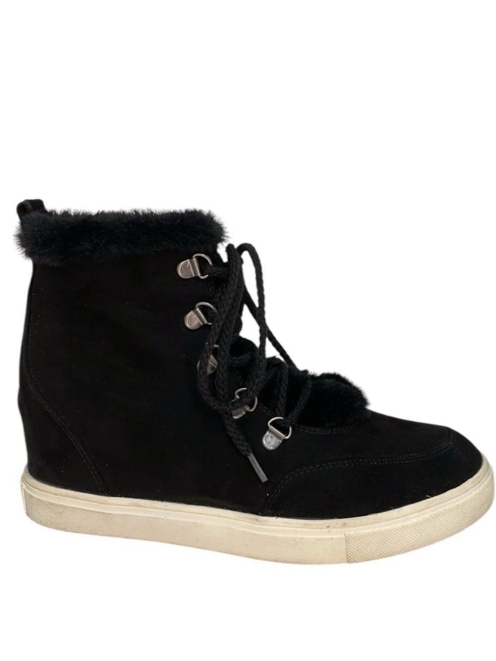 Madden Girl Sneakers Black Faux Fur Microsuede High Tops Shoes Shoes Wedges 7